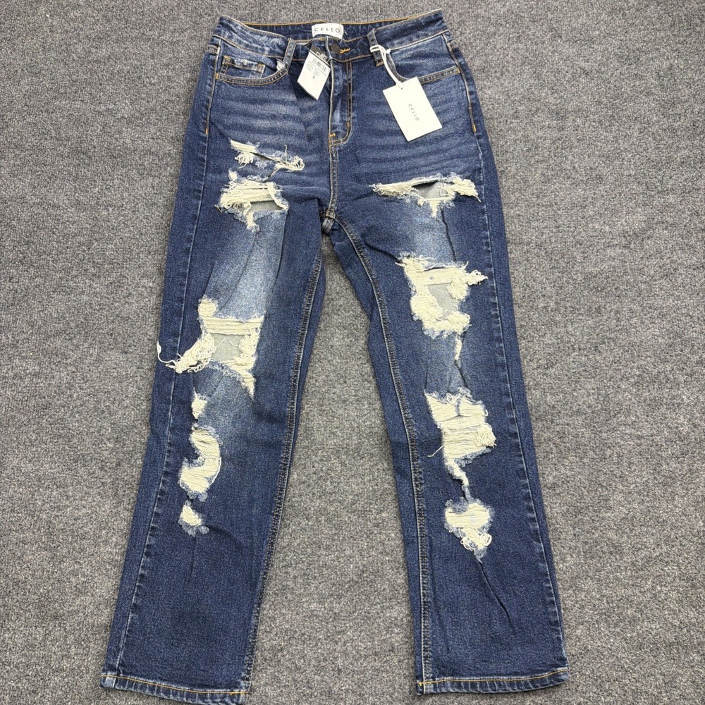 Cello Blue Distressed Jeans Size 5 NWT Heavy Ripped Straight Leg rue21 WW75980